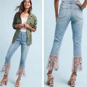 Anthropologie Pilcro Pink Embellished Flare Jeans Size 31